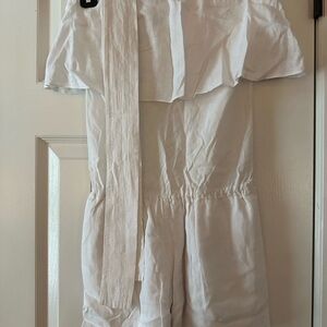Vix White Off-Shoulder Romper with Belt
